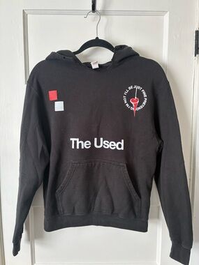 The Used - Black Hooded Sweatshirt with Red and White Graphics - Size: Small